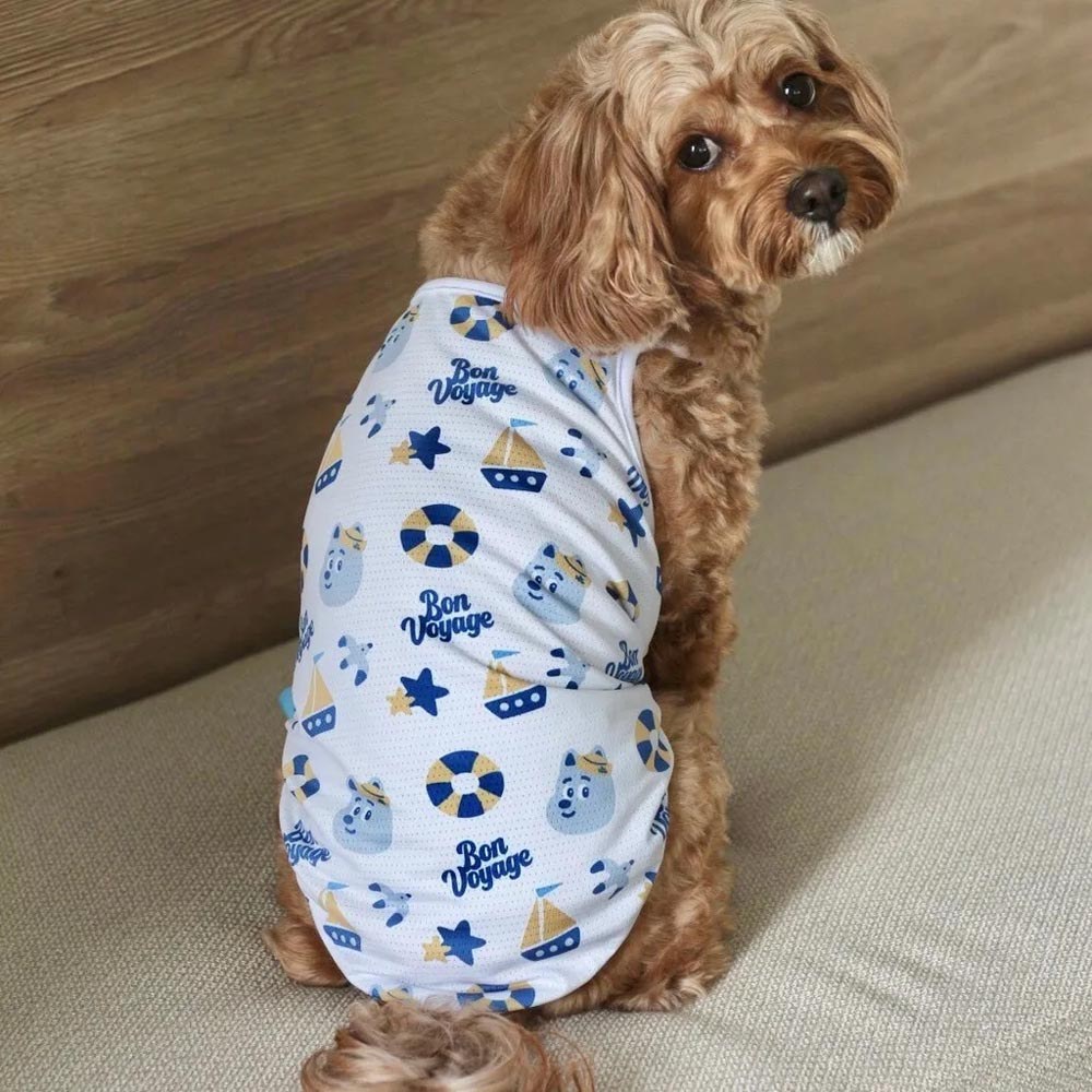 Bon Voyage 毛孩涼感衣 - 白色印花