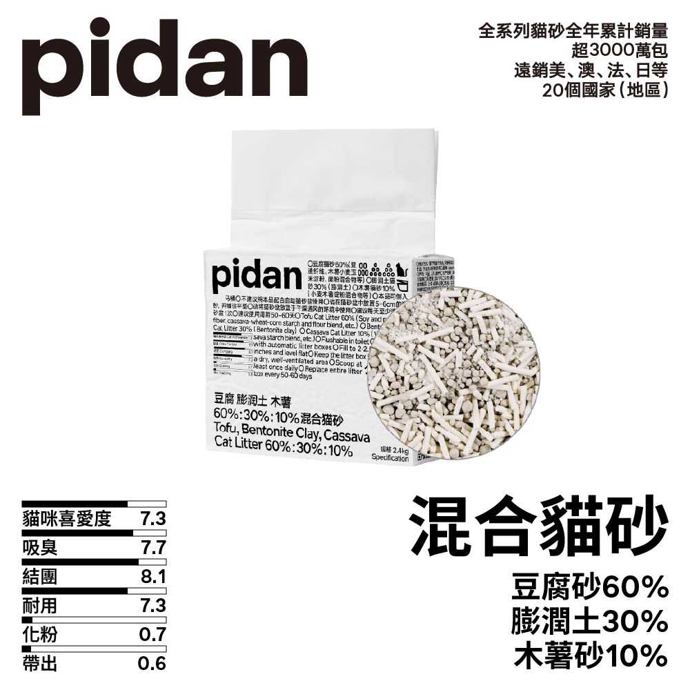 豆腐膨潤土木薯 60%:30%:10% 混合貓砂